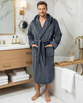NY Threads Mens Robe with Hood, Luxury Plush Fleece Hooded Mens Bathrobe, Spa Bath Robe for Men