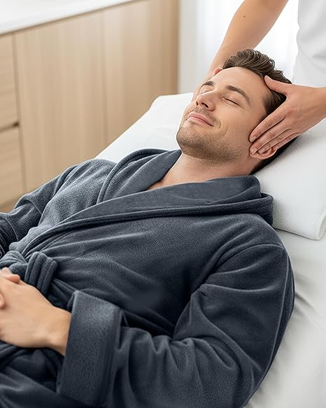 NY Threads Mens Robe with Hood, Luxury Plush Fleece Hooded Mens Bathrobe, Spa Bath Robe for Men