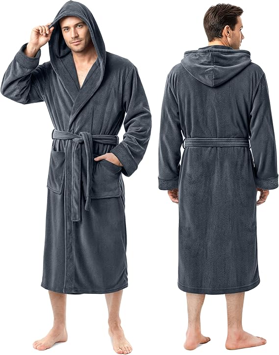 NY Threads Mens Robe with Hood, Luxury Plush Fleece Hooded Mens Bathrobe, Spa Bath Robe for Men
