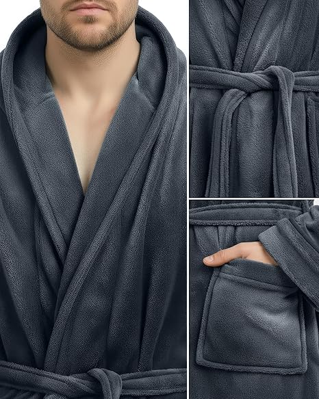 NY Threads Mens Robe with Hood, Luxury Plush Fleece Hooded Mens Bathrobe, Spa Bath Robe for Men